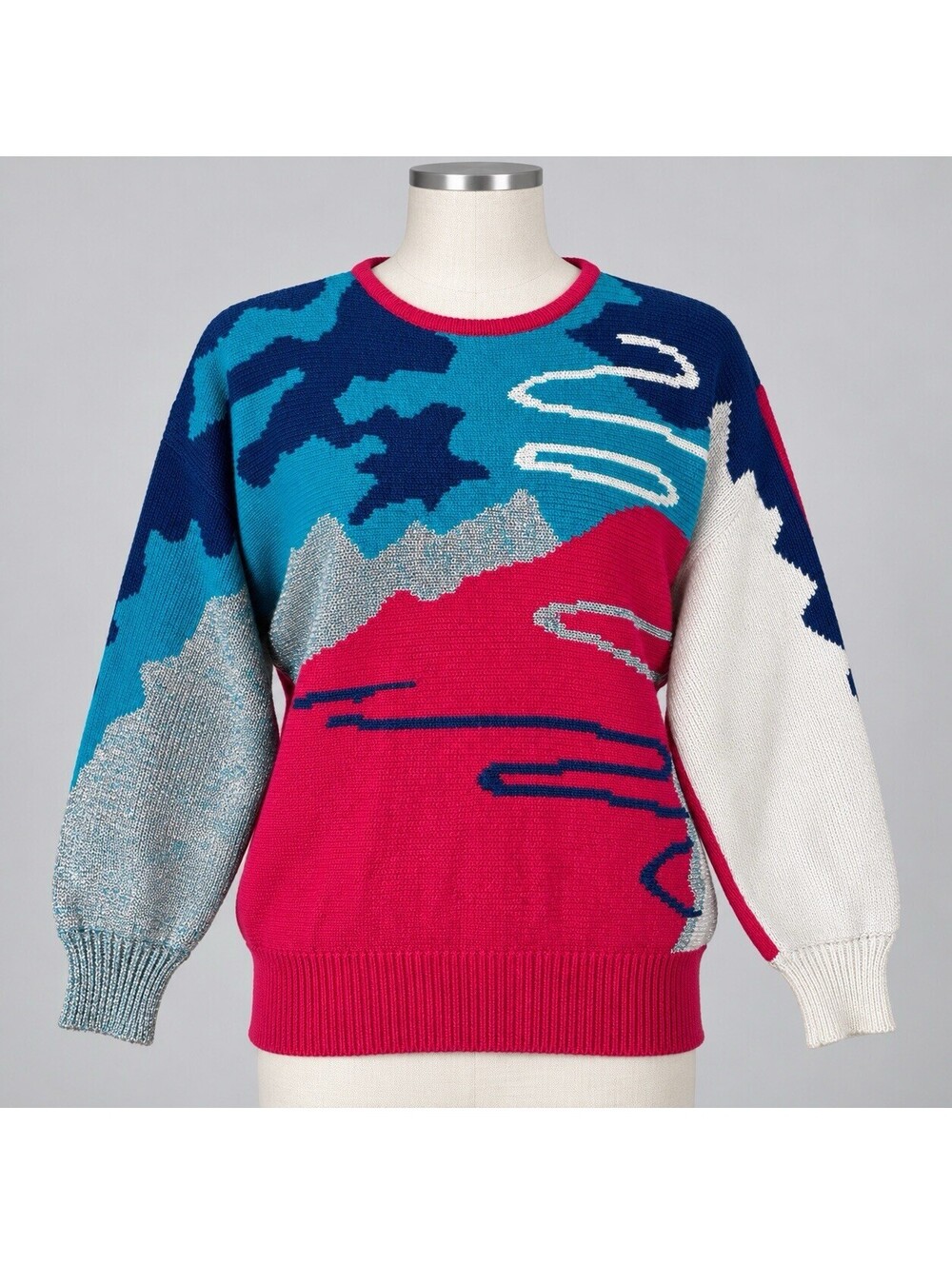 Vtg L'Ultima 1980s Abstract Mountain Landscape Colorblock Sweater Retro Boho M